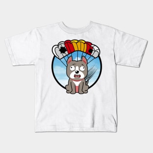 Silly grey dog has a broken parachute Kids T-Shirt